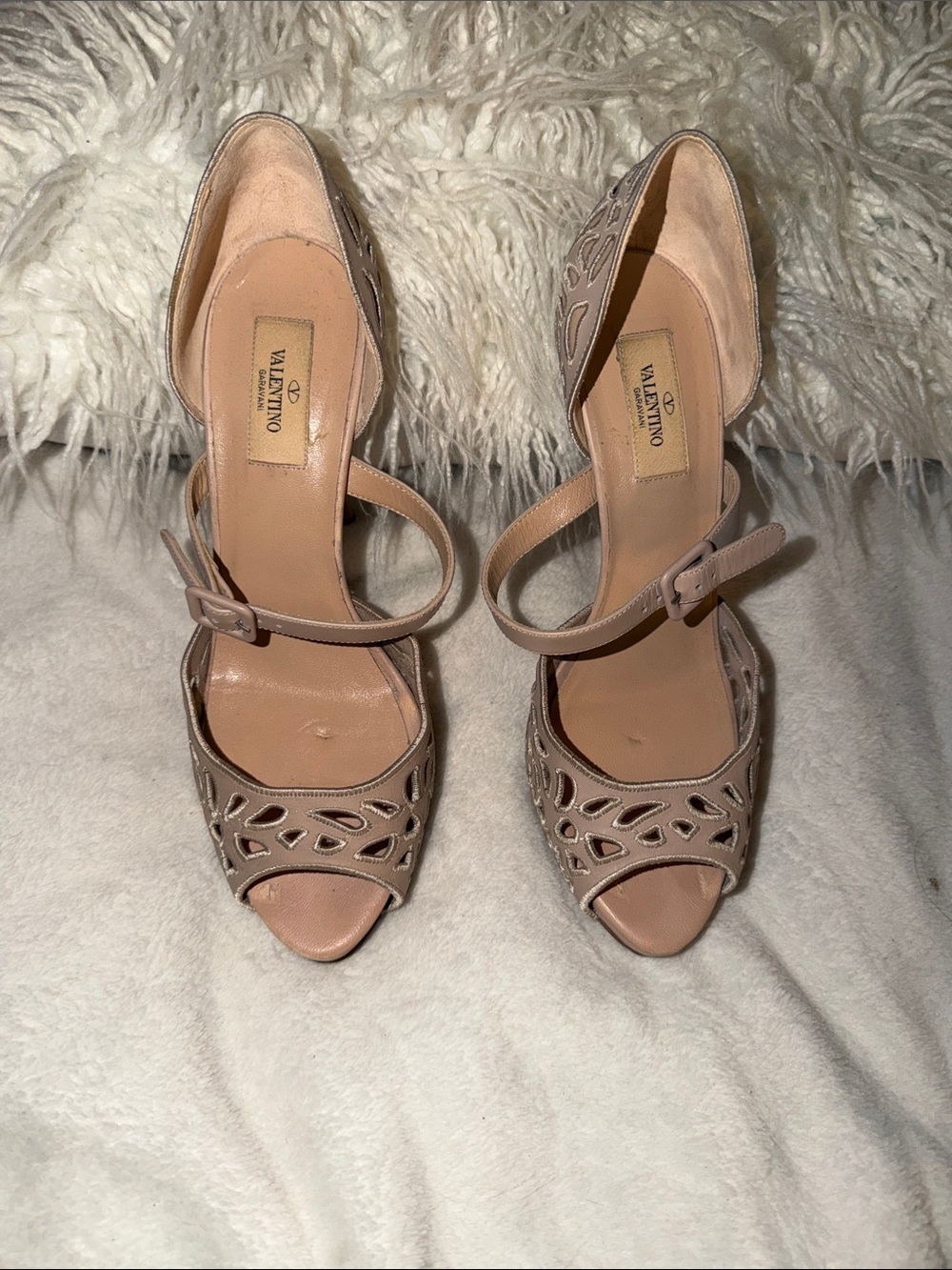 Valentino Garavani Blush Cutout Leather Ankle-Strap Heels